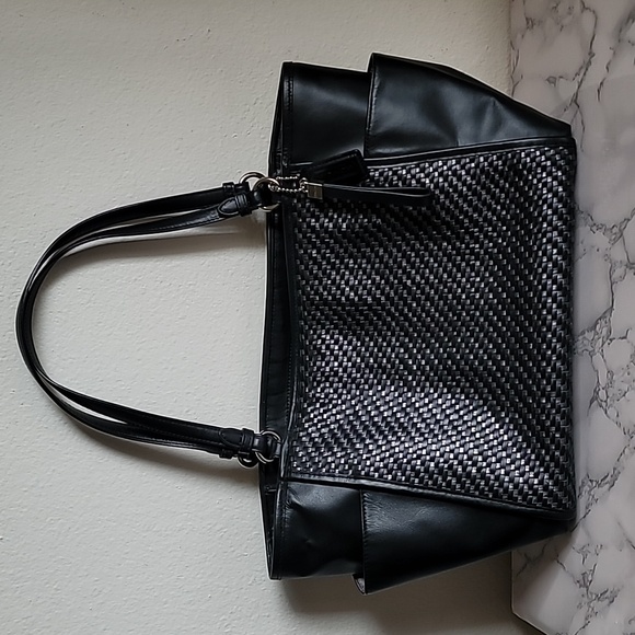 Coach Park Woven Shoulder Bag Tote Handbag Black Gray F31285 - Picture 4 of 17